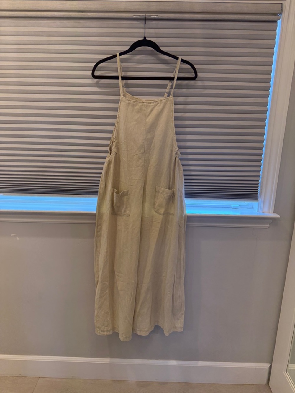 from Vici Mustard Seed Light Beige Strappy Linen romper with Front Pockets